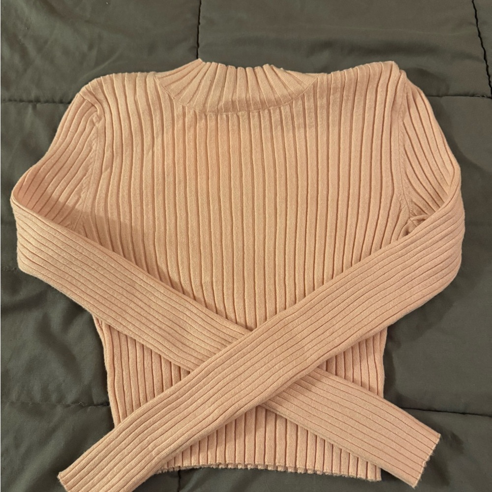 Kendall & Kylie Blush Ribbed Turtleneck Sweater